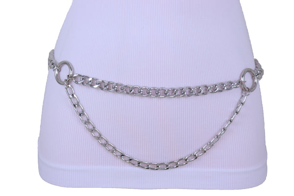 Women Fashion Silver Metal Chain Band Belt Hip Waist Side Ring Circle Charms XS S M