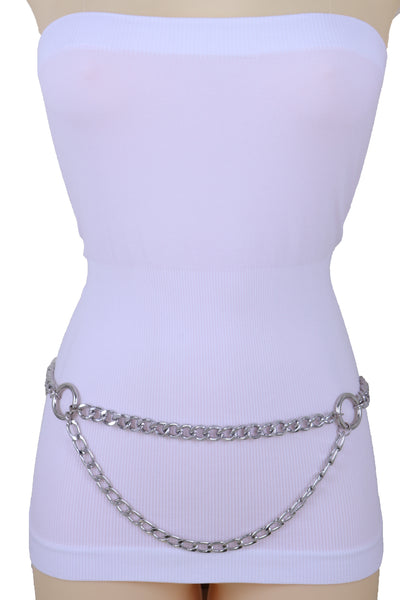 Brand New Women Waist Hip Silver Metal Chain Waistband Belt Circle Rings Plus Size XL XXL