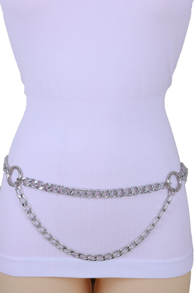 Women Fashion Silver Metal Chain Band Belt Hip Waist Side Ring Circle Fit Sizes XS S M