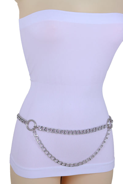 Brand New Women Waist Hip Silver Metal Chain Waistband Belt Circle Rings Plus Size XL XXL