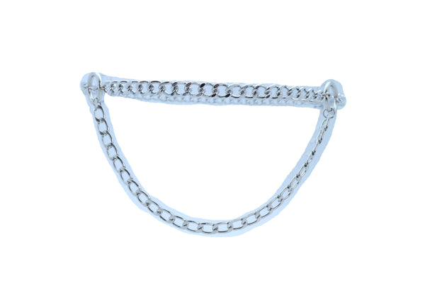 Brand New Women Belt Hip Waist Silver Metal Chain Link Side Circle Ring Charms Size M L XL