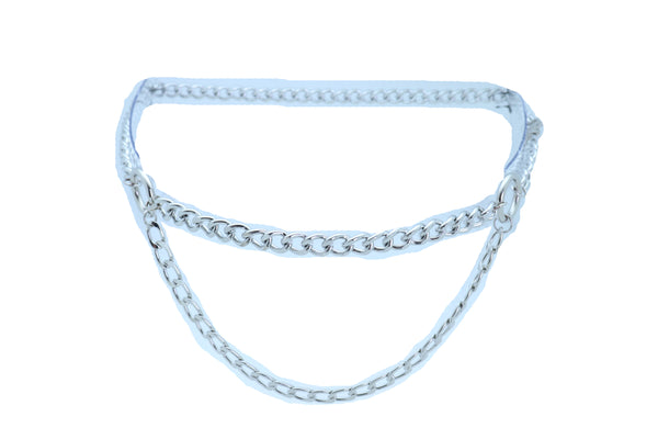 Women Fashion Silver Metal Chain Band Belt Hip Waist Side Ring Circle Fit Sizes XS S M