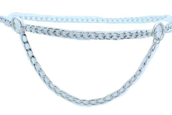 Brand New Women Waist Hip Silver Metal Chain Waistband Belt Circle Rings Plus Size XL XXL