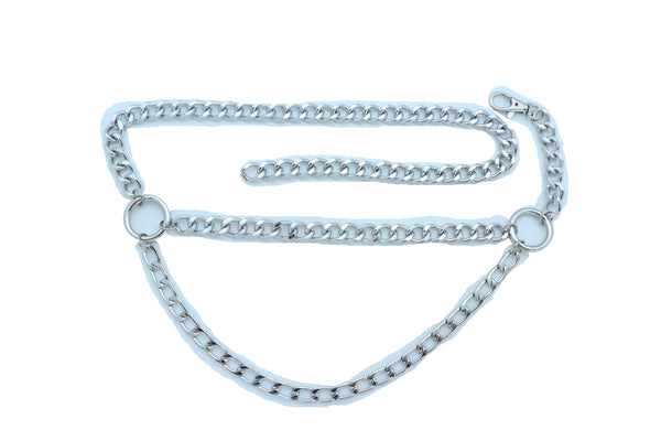 Brand New Women Waist Hip Silver Metal Chain Waistband Belt Circle Rings Plus Size XL XXL