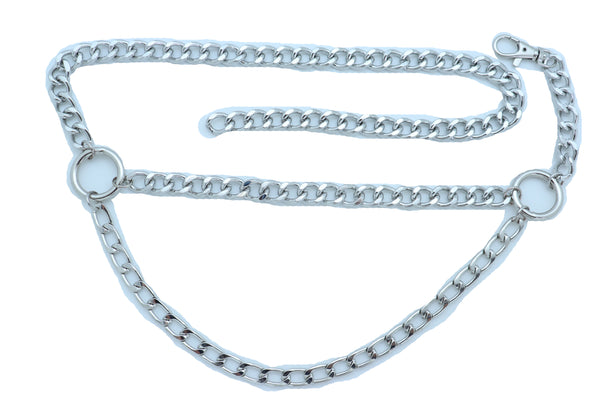 Women Fashion Silver Metal Chain Band Belt Hip Waist Side Ring Circle Fit Sizes XS S M