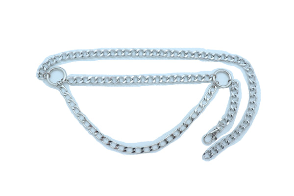 Brand New Women Belt Hip Waist Silver Metal Chain Link Side Circle Ring Charms Size M L XL