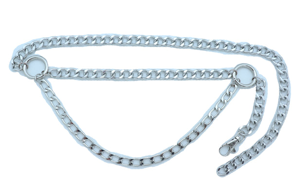 Brand New Women Belt Hip Waist Silver Metal Chain Link Side Circle Ring Charms Size M L XL