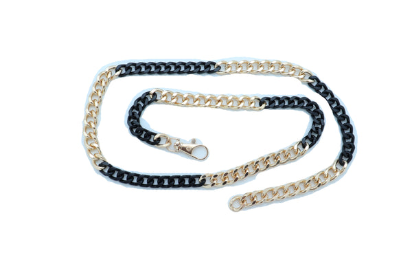 Brand New Women Belt Hip High Waist Gold Black Metal Chain Links Skinny Waistband XS S M