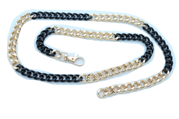 Brand New Women Belt Hip High Waist Gold Black Metal Chain Links Skinny Waistband XS S M