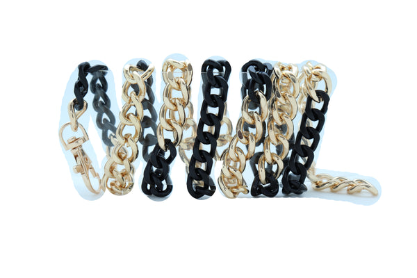 Brand New Women Belt Hip High Waist Gold Black Metal Chain Links Skinny Waistband XS S M