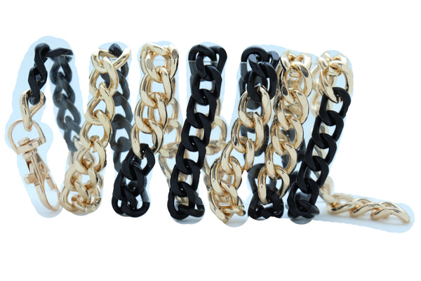 Brand New Women Belt Hip High Waist Gold Black Metal Chain Links Skinny Waistband XS S M
