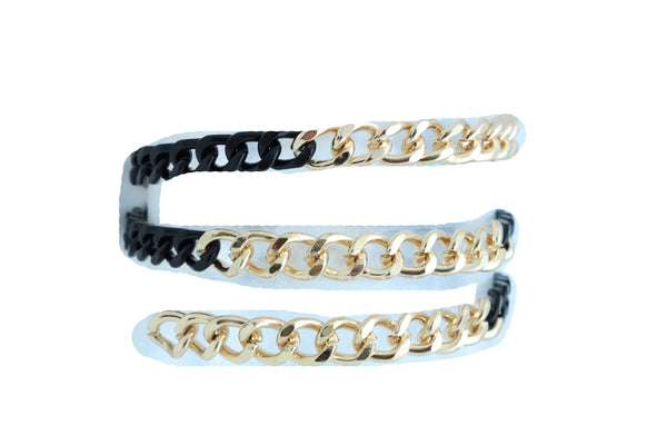 Women Gold Black Metal Chain Link Skinny Waistband Fashion Hip Waist Belt Fits Sizes M L XL