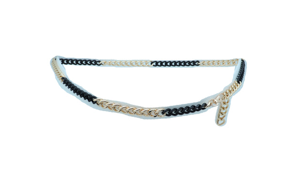 Women Gold Black Metal Chain Link Skinny Waistband Fashion Hip Waist Belt Fits Sizes M L XL