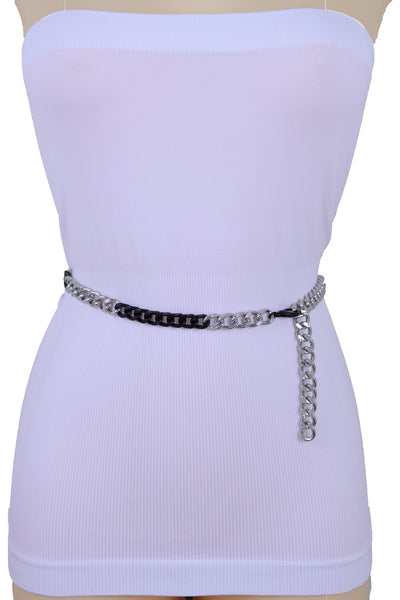 Brand New Women Belt Hip Waist Skinny Waistband Black Silver Metal Chain Plus Size XL XXL