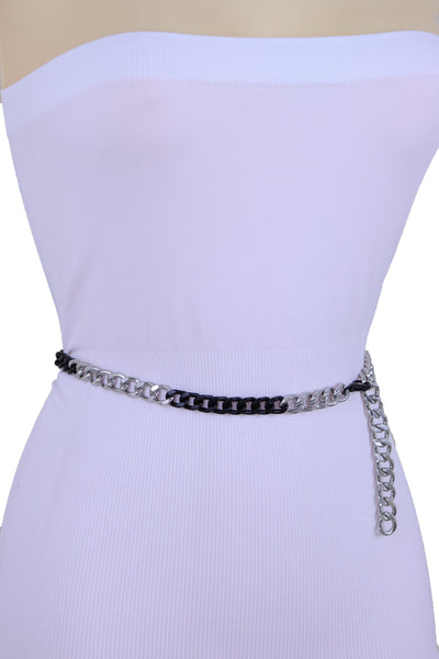 Brand New Women Belt Hip Waist Skinny Waistband Black Silver Metal Chain Plus Size XL XXL