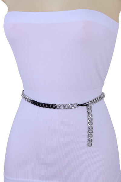 Brand New Women Belt Hip Waist Skinny Waistband Black Silver Metal Chain Plus Size XL XXL