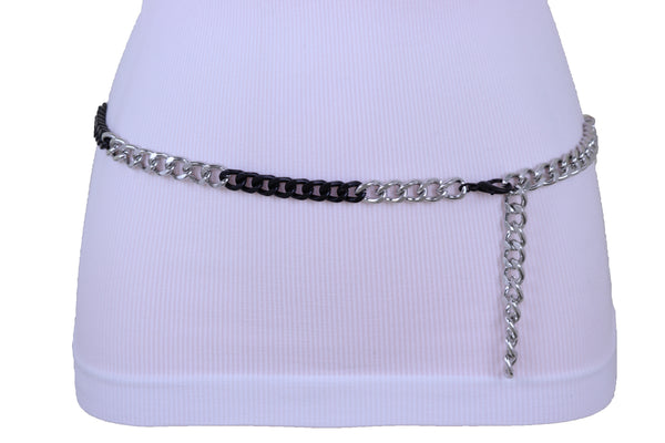 Brand New Women Black Silver Metal Chain Links Fashion Waisted Skinny Belt Fit Size M L XL