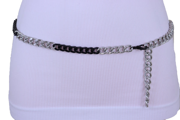 Brand New Women Belt Hip Waist Skinny Waistband Black Silver Metal Chain Plus Size XL XXL