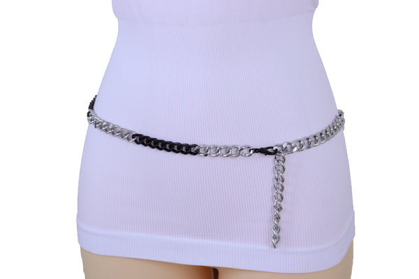 Brand New Women Belt Hip Waist Skinny Waistband Black Silver Metal Chain Plus Size XL XXL