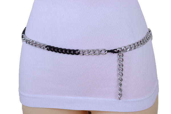 Brand New Women Belt Hip Waist Skinny Waistband Black Silver Metal Chain Plus Size XL XXL
