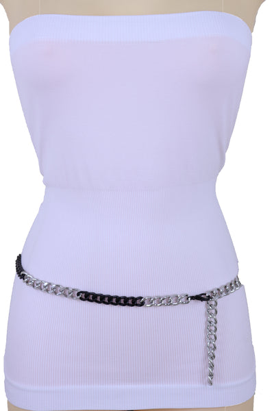 Brand New Women Belt Hip Waist Skinny Waistband Black Silver Metal Chain Plus Size XL XXL