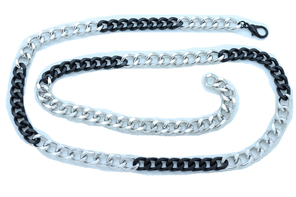 Sexy Look Women Belt Black Silver Metal Chain Links Hip High Waist Skinny Waistband XS S M