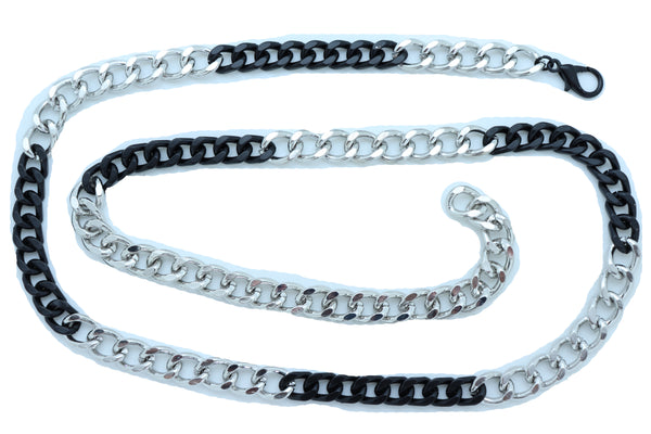 Sexy Look Women Belt Black Silver Metal Chain Links Hip High Waist Skinny Waistband XS S M