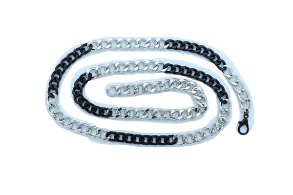 Sexy Look Women Belt Black Silver Metal Chain Links Hip High Waist Skinny Waistband XS S M