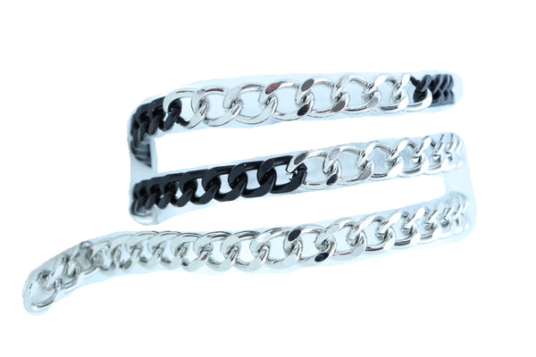 Brand New Women Belt Hip Waist Skinny Waistband Black Silver Metal Chain Plus Size XL XXL