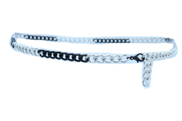 Brand New Women Belt Hip Waist Skinny Waistband Black Silver Metal Chain Plus Size XL XXL