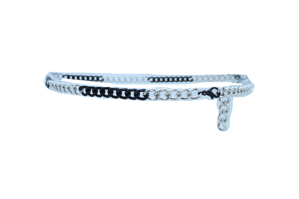 Brand New Women Belt Black Silver Metal Chain Links Hip High Waist Skinny Waistband XS S M