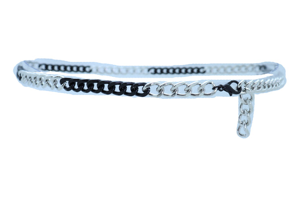 Women Belt Hip High Waist Skinny Waistband Black Silver Metal Chain Links Plus Size XL XXL