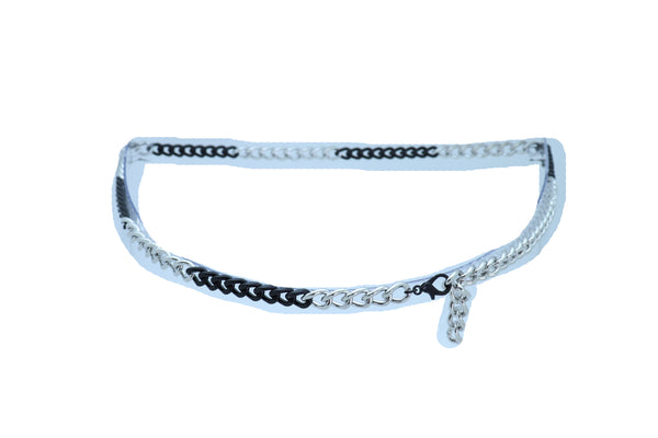 Women Belt Hip High Waist Skinny Waistband Black Silver Metal Chain Links Plus Size XL XXL