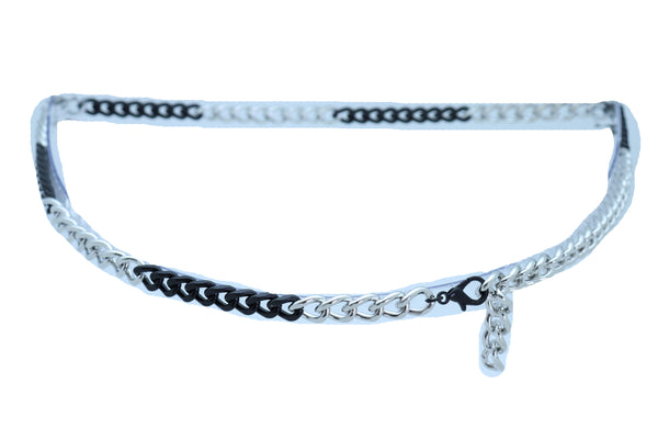 Women Belt Hip High Waist Skinny Waistband Black Silver Metal Chain Links Plus Size XL XXL