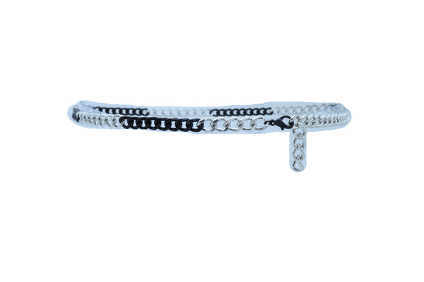 Brand New Women Belt Black Silver Metal Chain Links Hip High Waist Skinny Waistband XS S M