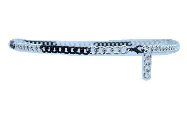 Brand New Women Belt Black Silver Metal Chain Links Hip High Waist Skinny Waistband XS S M