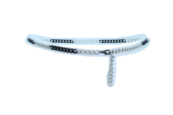 Brand New Women Belt Black Silver Metal Chain Links Hip High Waist Skinny Waistband XS S M
