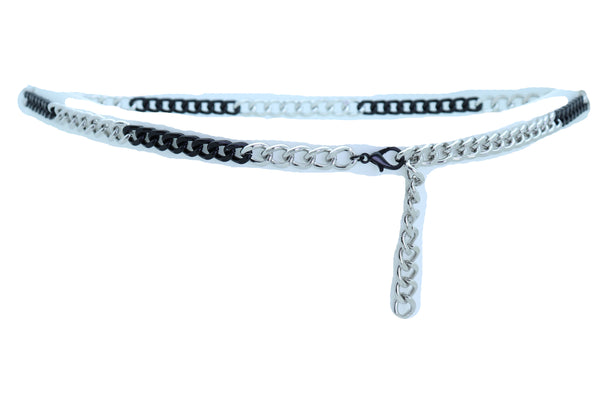 Women Belt Hip High Waist Skinny Waistband Black Silver Metal Chain Links Plus Size XL XXL