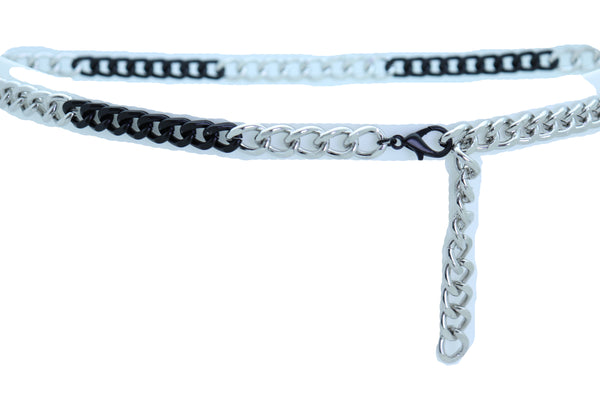 Women Belt Hip High Waist Skinny Waistband Black Silver Metal Chain Links Plus Size XL XXL