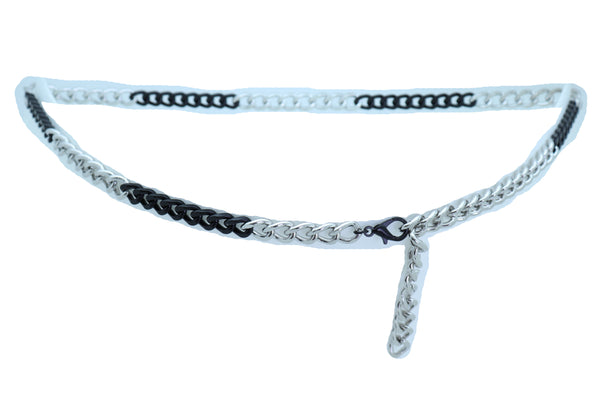 Women Belt Hip High Waist Skinny Waistband Black Silver Metal Chain Links Plus Size XL XXL