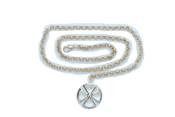 Women Fashion Belt Gold Metal Chain Links Waistband Flower Bling Charm Fits Sizes M L XL