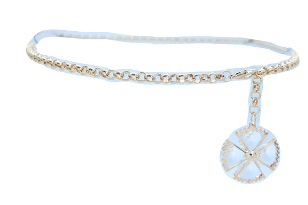 Brand New Women Gold Metal Chain Skinny Waistband Fashion Belt Flower Charm Plus XL XXL