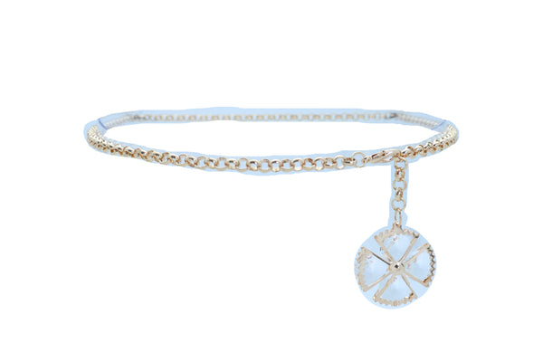 Women Fashion Belt Gold Metal Chain Links Waistband Flower Bling Charm Fits Sizes M L XL