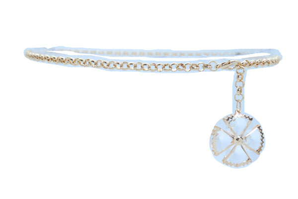Brand New Women Gold Metal Chain Skinny Waistband Fashion Belt Flower Charm Plus XL XXL