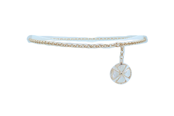 Women Fashion Belt Gold Metal Chain Links Waistband Flower Bling Charm Fits Sizes M L XL
