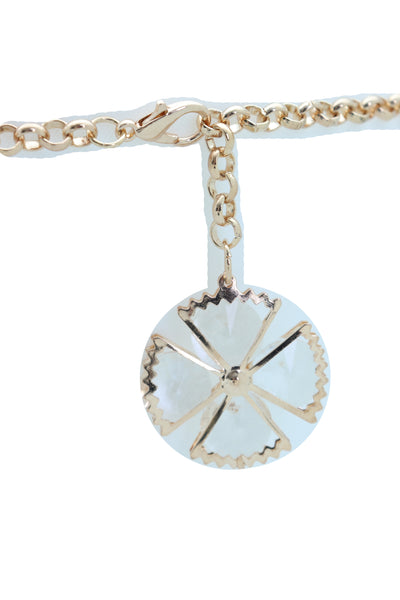 Brand New Women Gold Metal Chain Skinny Waistband Fashion Belt Flower Charm Plus XL XXL