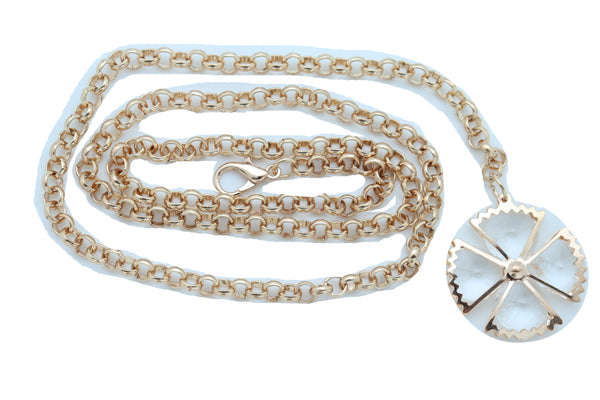 Women Fashion Belt Gold Metal Chain Links Waistband Flower Bling Charm Elegant Stylish Look Size M L XL