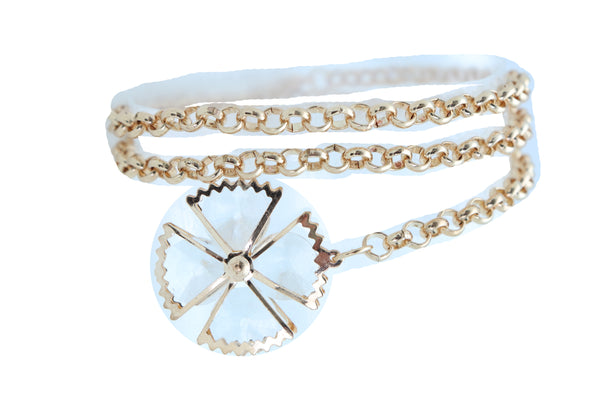 Brand New Women Gold Metal Chain Skinny Waistband Fashion Belt Flower Charm Plus XL XXL