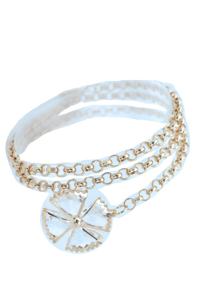 Brand New Women Gold Metal Chain Skinny Waistband Fashion Belt Flower Charm Plus XL XXL