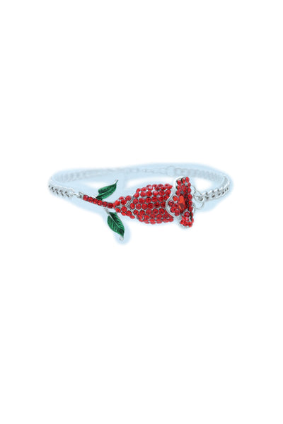 Women Silver Metal Chain Boot Bracelet Heel Shoe Anklet Red Flower Bling Charm One Size